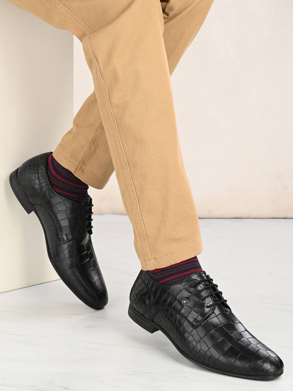 Genuine Leather Black Patterned Dress Lace up for Men Party Wear For Men