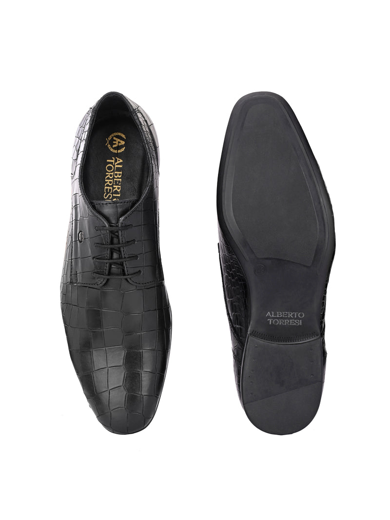 Genuine Leather Black Patterned Dress Lace up for Men Party Wear For Men
