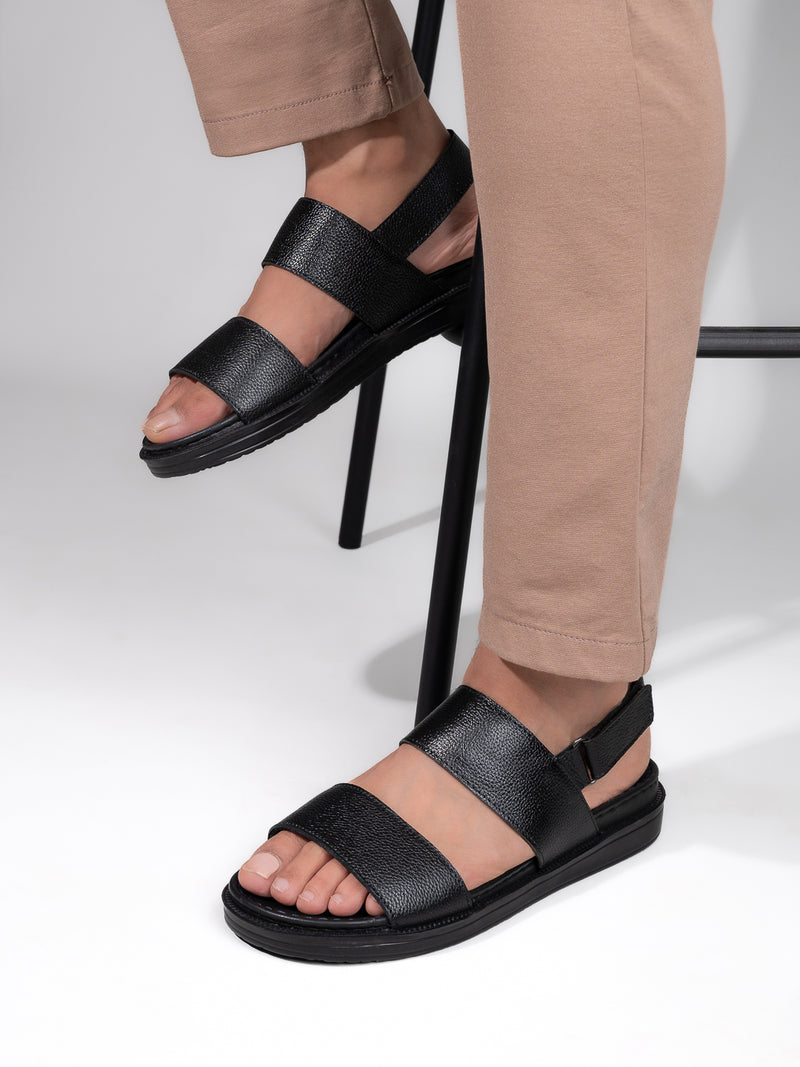 Libero Black Genuine Leather Sandals for Men - Adjustable Backstrap Sandals for Casual & Ethnic Wear