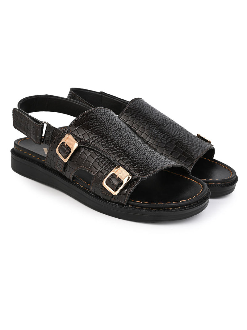 Men's Premium Bordo Crocodile Pattern Double Monk Strap Sandals