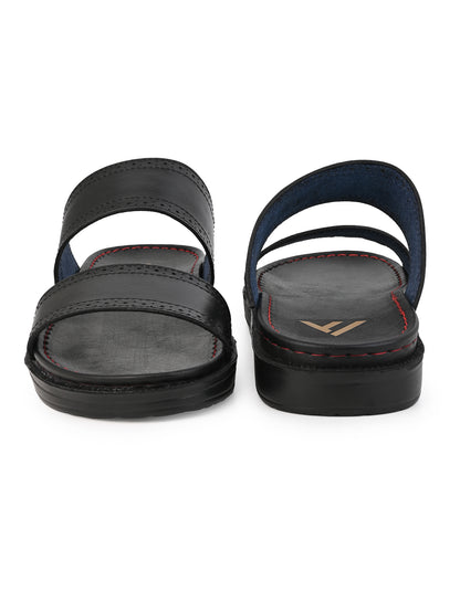 Alberto Torresi PVC Printed Branding Textured Black Leather Men Slippers