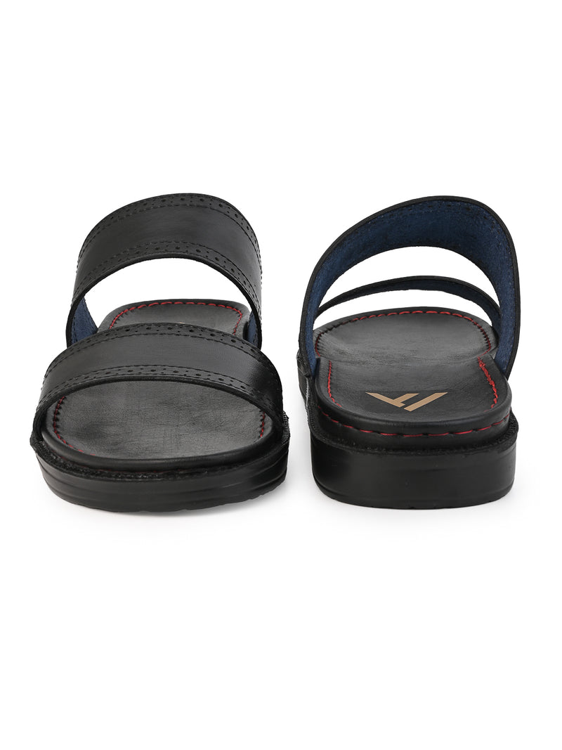Alberto Torresi PVC Printed Branding Textured Black Leather Men Slippers