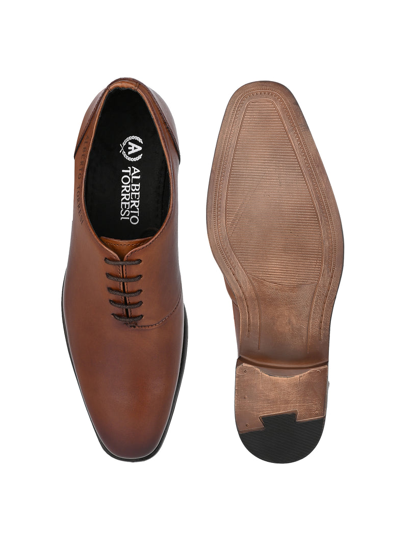 Tan Leather Lace Up Shoes For Men