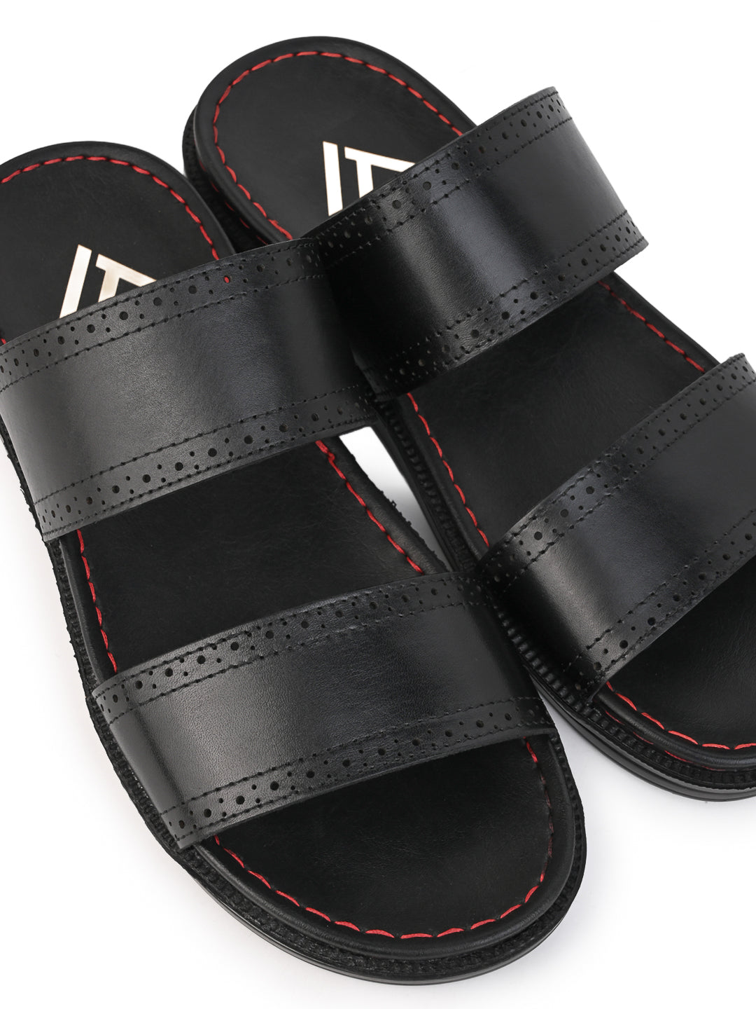 Alberto Torresi PVC Printed Branding Textured Black Leather Men Slippers