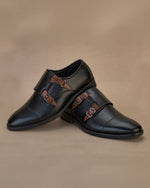 Kervano Black Tan Double Monk Strap Formal Shoes for Men