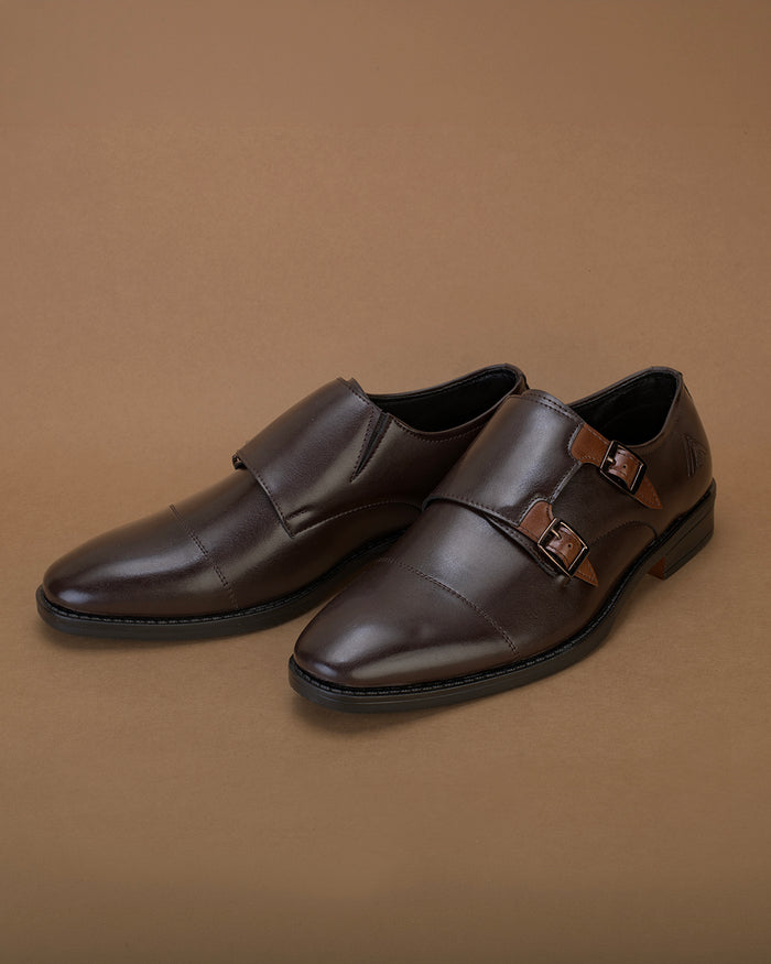 Kervano Brown Tan Double Monk Strap Formal Shoes for Men