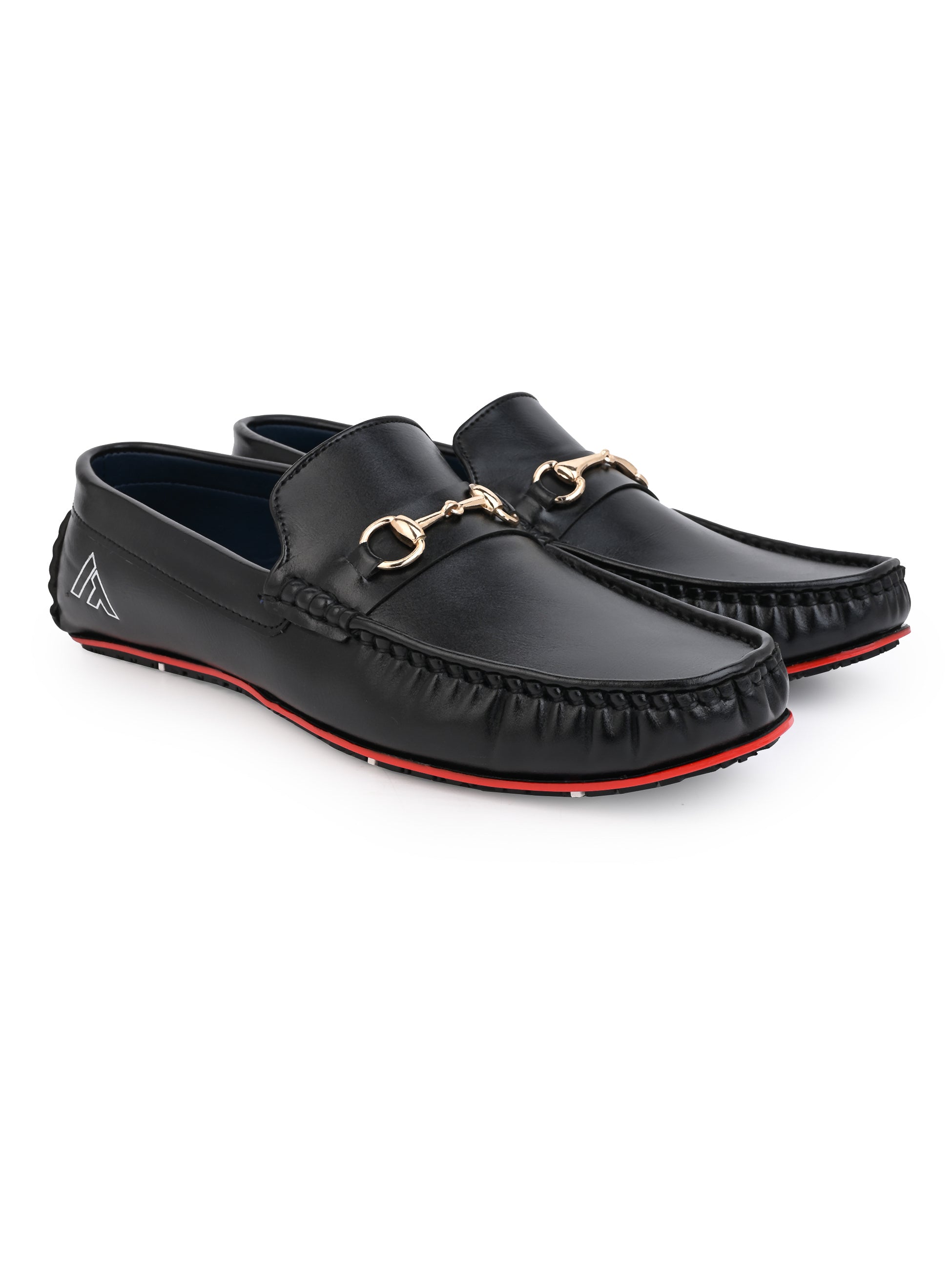 Alberto Torresi Black Round Toe Loafers With Metal Accent