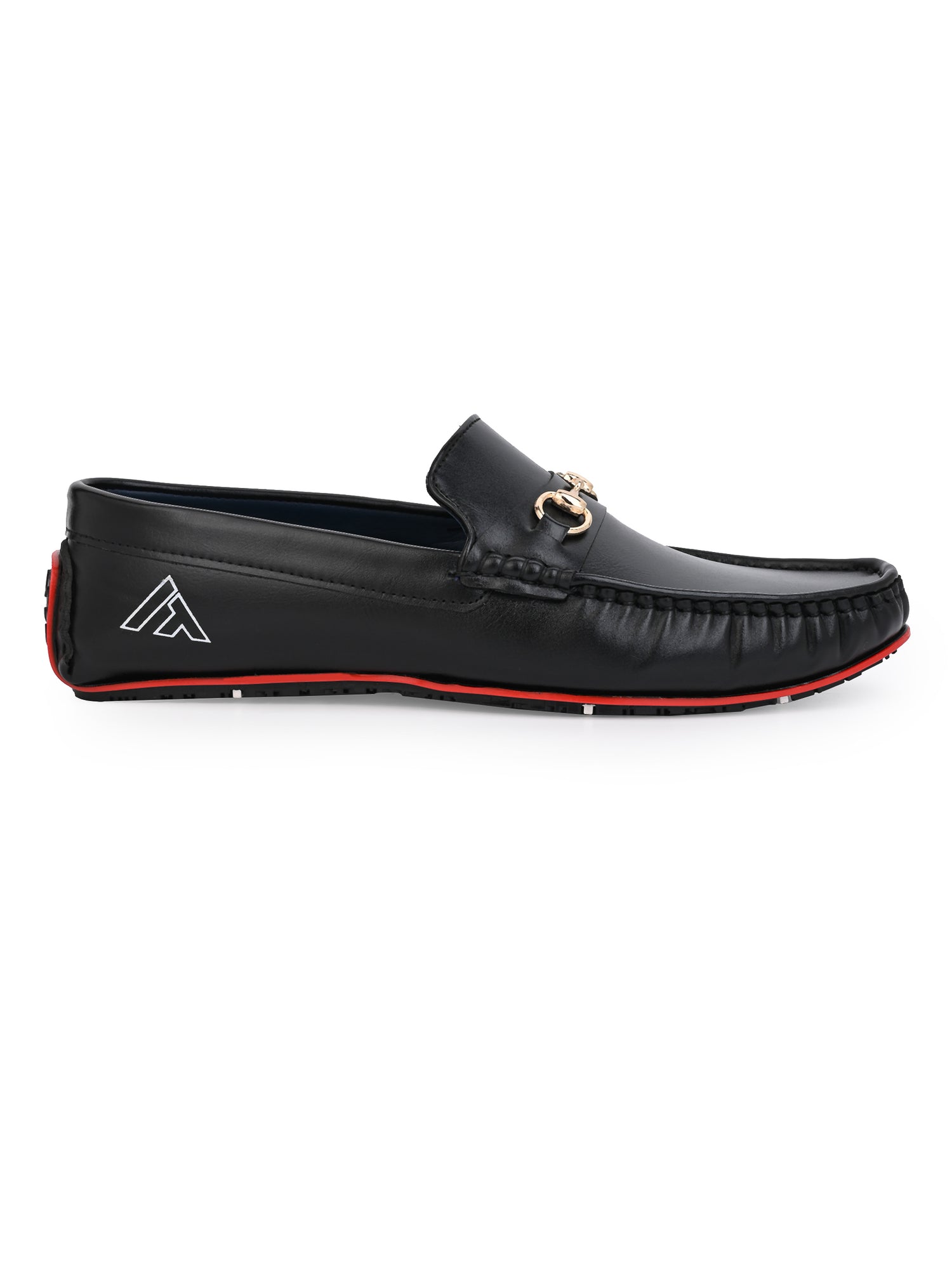 Alberto Torresi Black Round Toe Loafers With Metal Accent