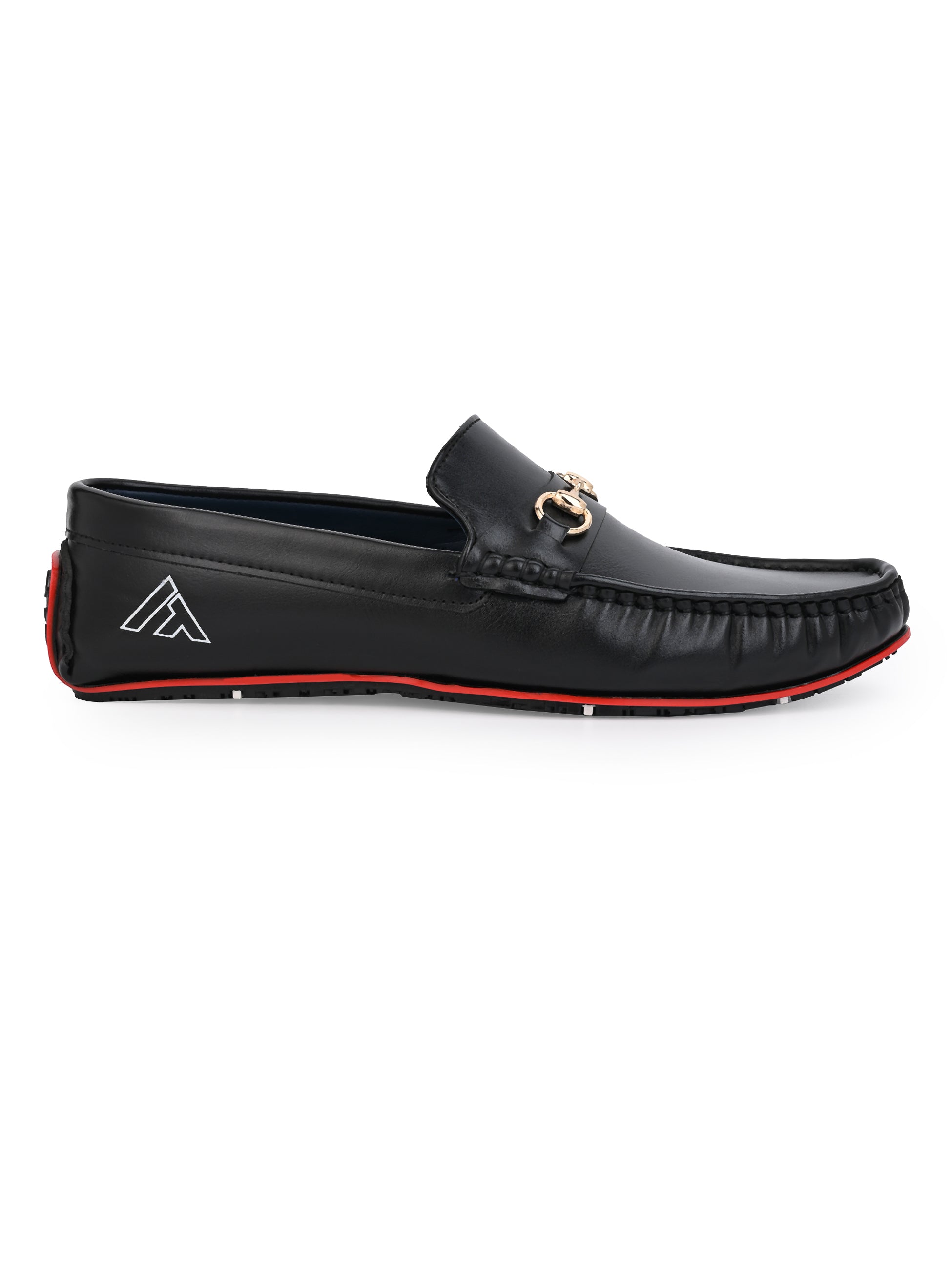 Alberto Torresi Black Round Toe Loafers With Metal Accent