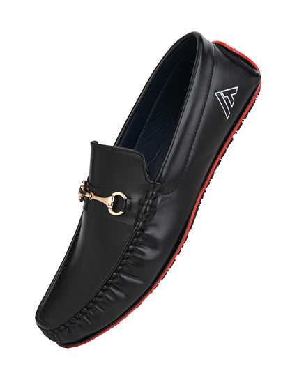 Alberto Torresi Black Round Toe Loafers With Metal Accent