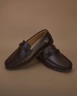 Orvello Brown Textured Loafers for Men