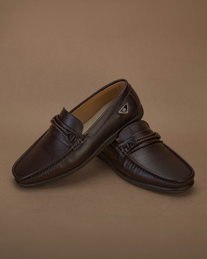 Orvello Brown Textured Loafers for Men