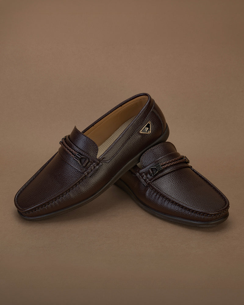 Orvello Brown Textured Loafers for Men