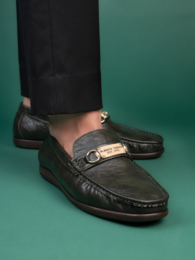 Andante Olive Loafers for Men - Slip-On Shoes for Casual & Everyday Wear