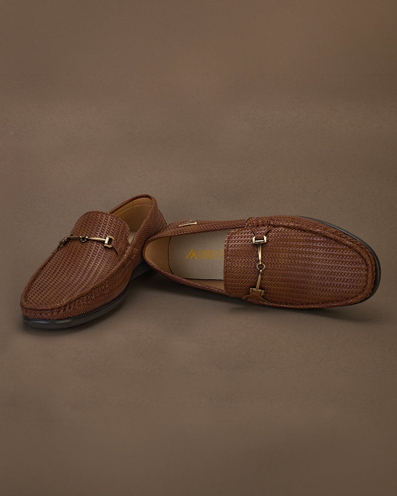 Orvello Tan Textured Loafers for Men