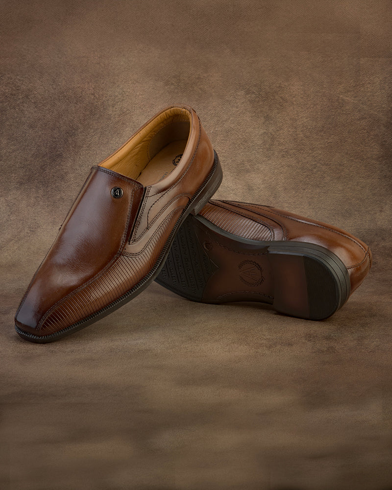 Velcino Tan Vegan Leather Square-Toe Formal Shoes for Men