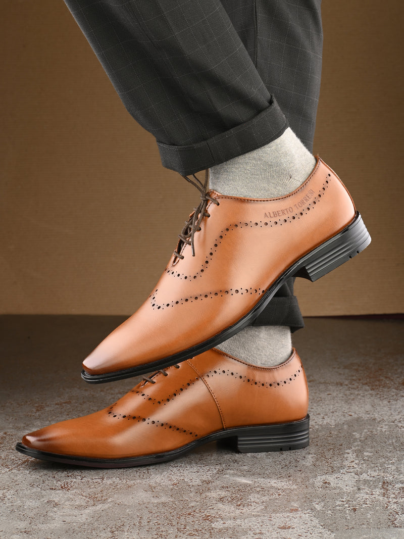 Alberto Torresi Tan Laser Cut Laceup Formal Shoes