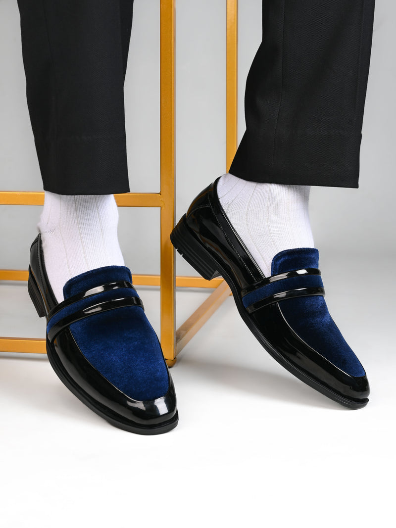 Duetto Black & Blue Suede Loafers for Men - Slip-On Dress Shoes for Wedding & Party Wear