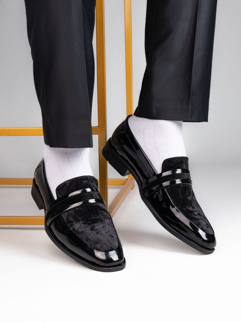 Duetto Black Patent Loafers for Men - Slip-On Dress Shoes for Wedding & Party Wear