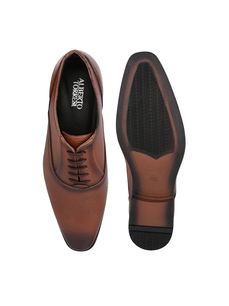 Alberto Torresi Genuine Leather Tan Lightweight Branded Sole Formal Shoes