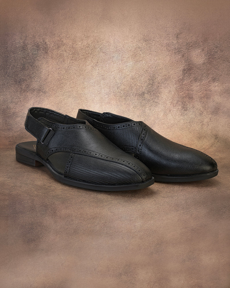 Tavric Black Embroidered Peshawari Sandals for Men