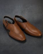 Tavric Tan Embroidered Peshawari Sandals for Men