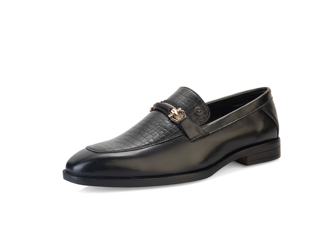 Calabria Black Loafers for Men - Buckle Slip-On Dress Shoes for Casual &amp; Party Wear