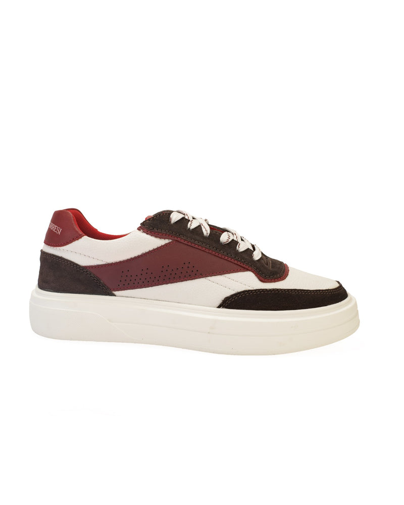 Men's Chunky Sneakers – Bordo, White Color-Blocked Lace-Up Casual Shoes