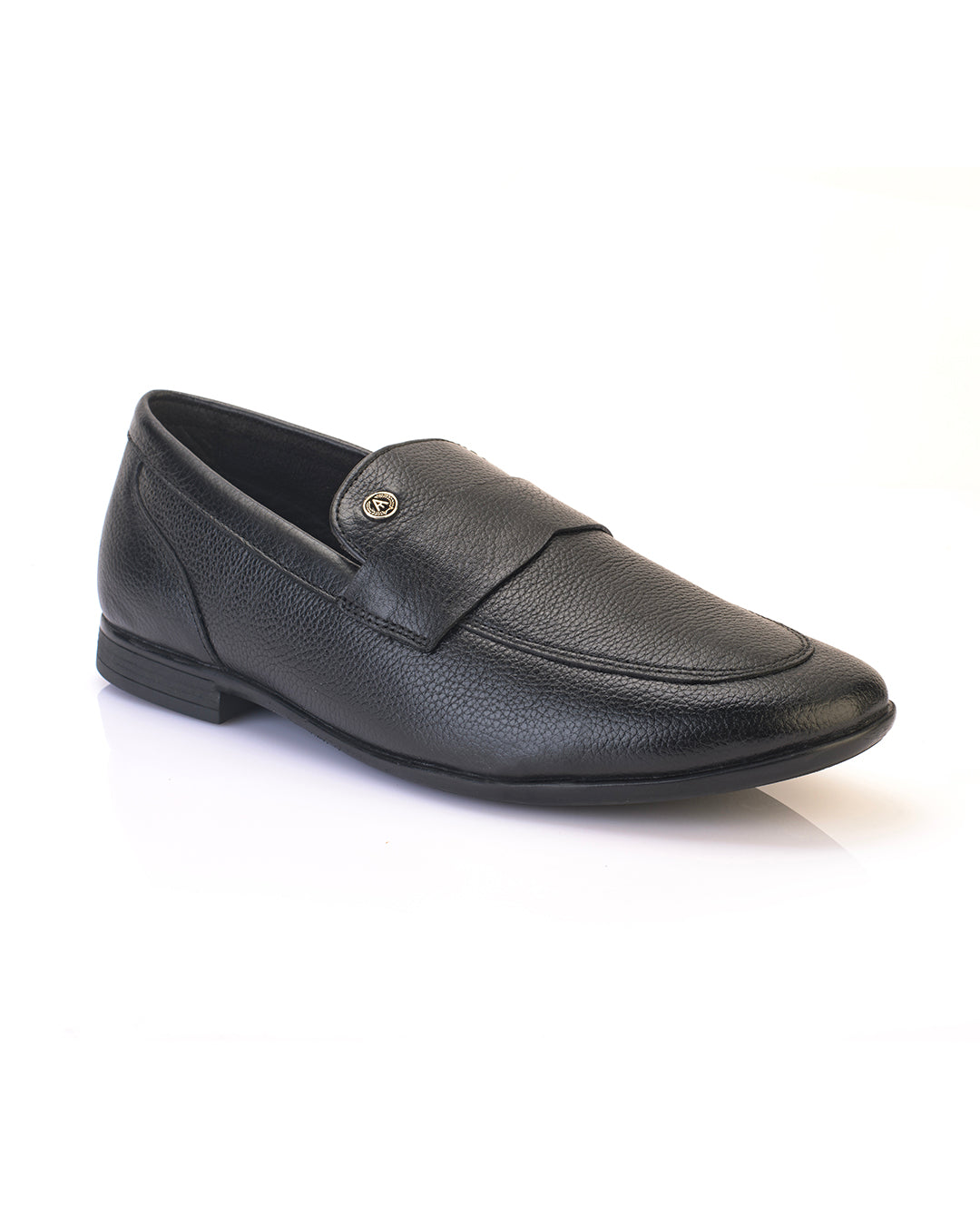 Rovere Black Leather Textured Formal Shoes for Men - Slip-On Shoes for Office &amp; Party Wear