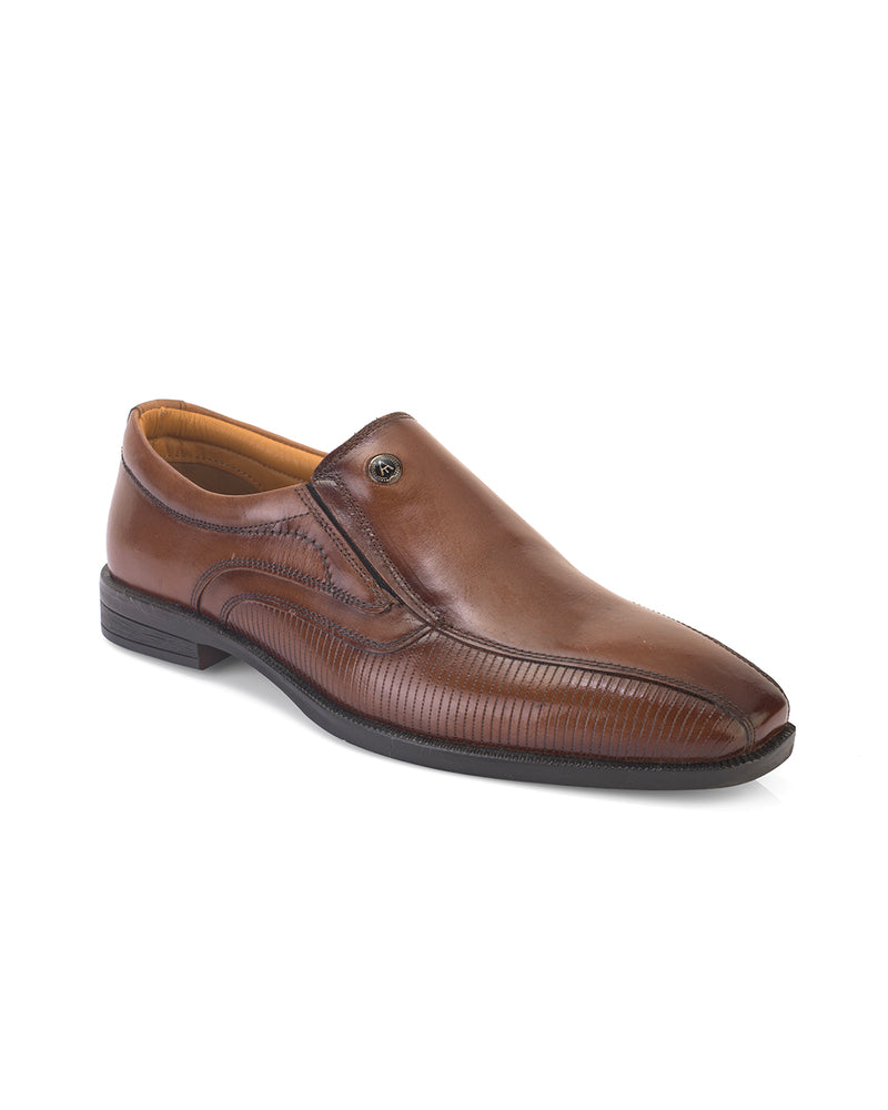 Velcino Tan Vegan Leather Square-Toe Formal Shoes for Men