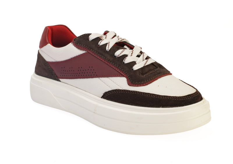 Men's Chunky Sneakers – Bordo, White Color-Blocked Lace-Up Casual Shoes