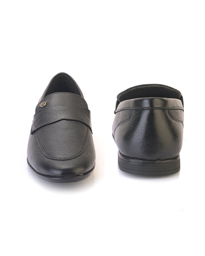 Rovere Black Leather Textured Formal Shoes for Men - Slip-On Shoes for Office &amp; Party Wear