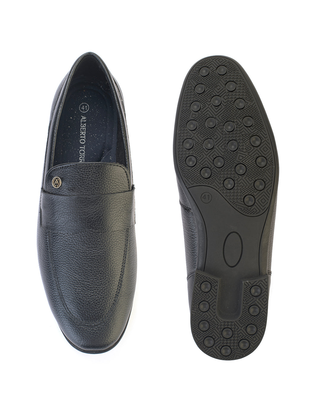 Rovere Black Leather Textured Formal Shoes for Men - Slip-On Shoes for Office &amp; Party Wear