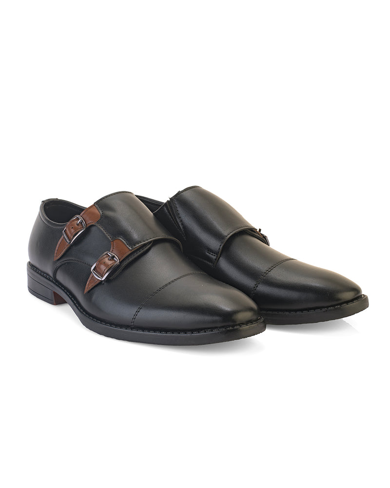 Kervano Black Tan Double Monk Strap Formal Shoes for Men