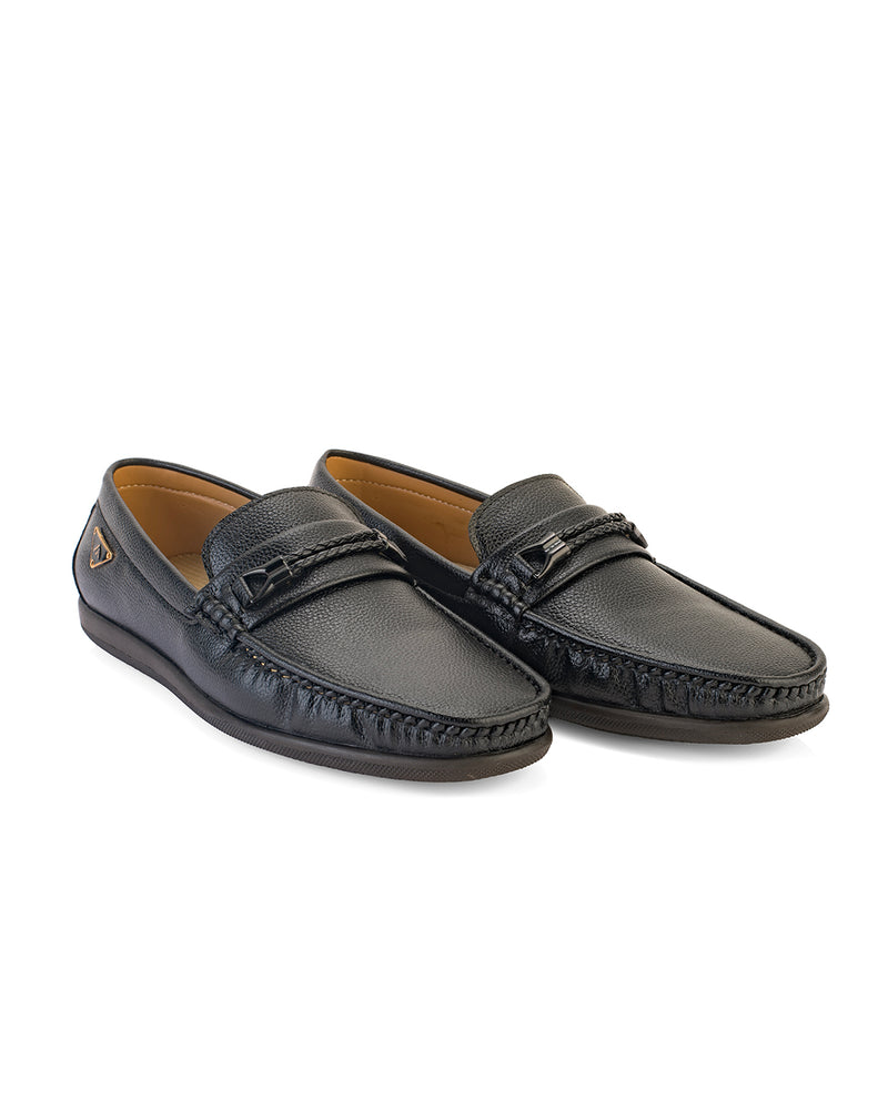 Orvello Black Textured Loafers for Men