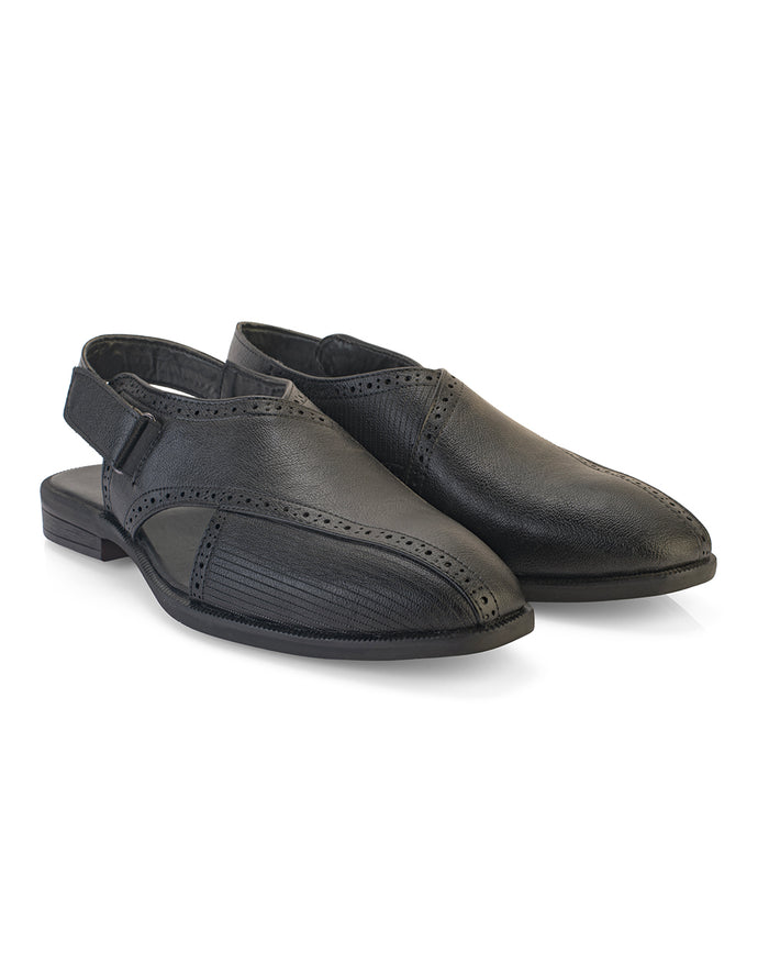 Tavric Black Embroidered Peshawari Sandals for Men