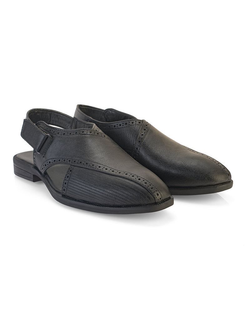 Tavric Black Embroidered Peshawari Sandals for Men