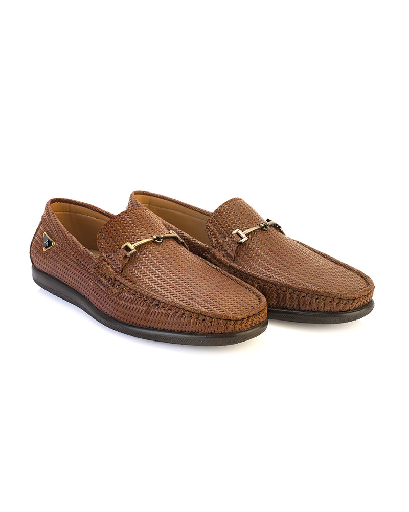 Orvello Tan Textured Loafers for Men