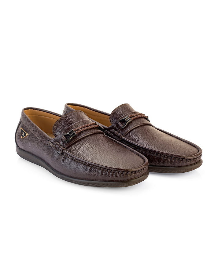 Orvello Brown Textured Loafers for Men