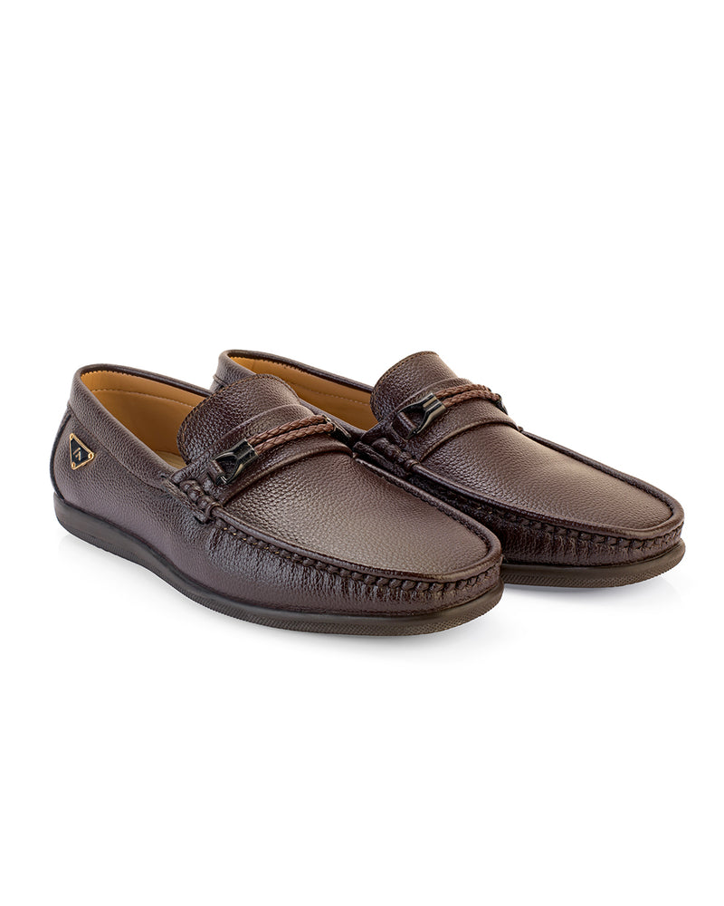 Orvello Brown Textured Loafers for Men