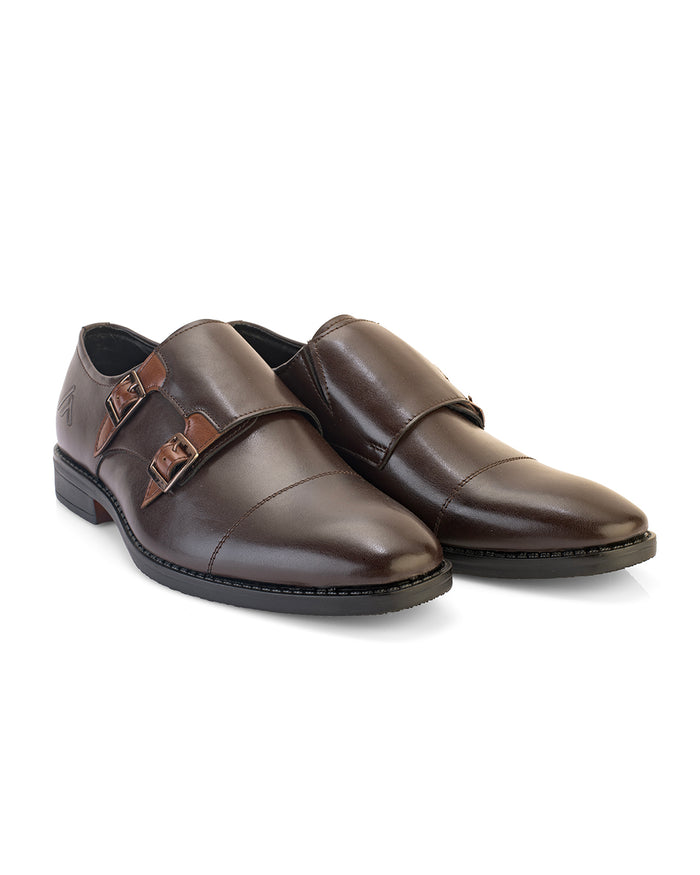 Kervano Brown Tan Double Monk Strap Formal Shoes for Men