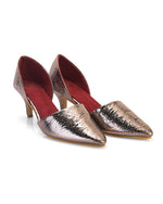 Calyra Grey Cracked Metallic D'Orsay Kitten Heels for Women
