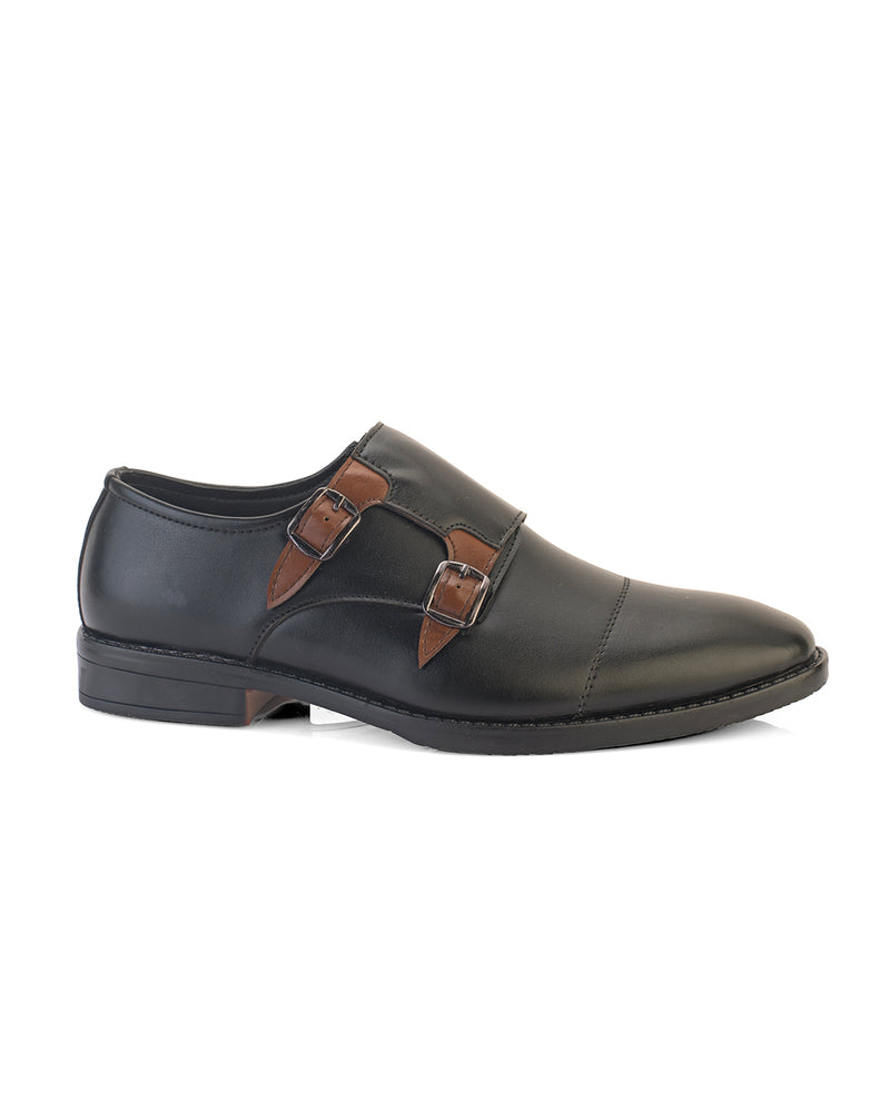 Kervano Black Tan Double Monk Strap Formal Shoes for Men