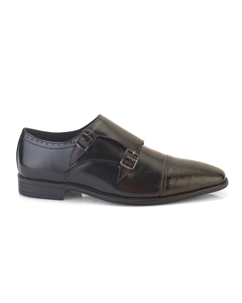 Drevano Bordo Croc-Embossed Double Monk Strap Formal Shoes for Men