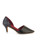 Calyra Black Cracked Metallic D'Orsay Kitten Heels for Women