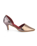 Calyra Grey Cracked Metallic D'Orsay Kitten Heels for Women