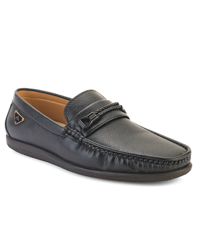 Orvello Black Textured Loafers for Men