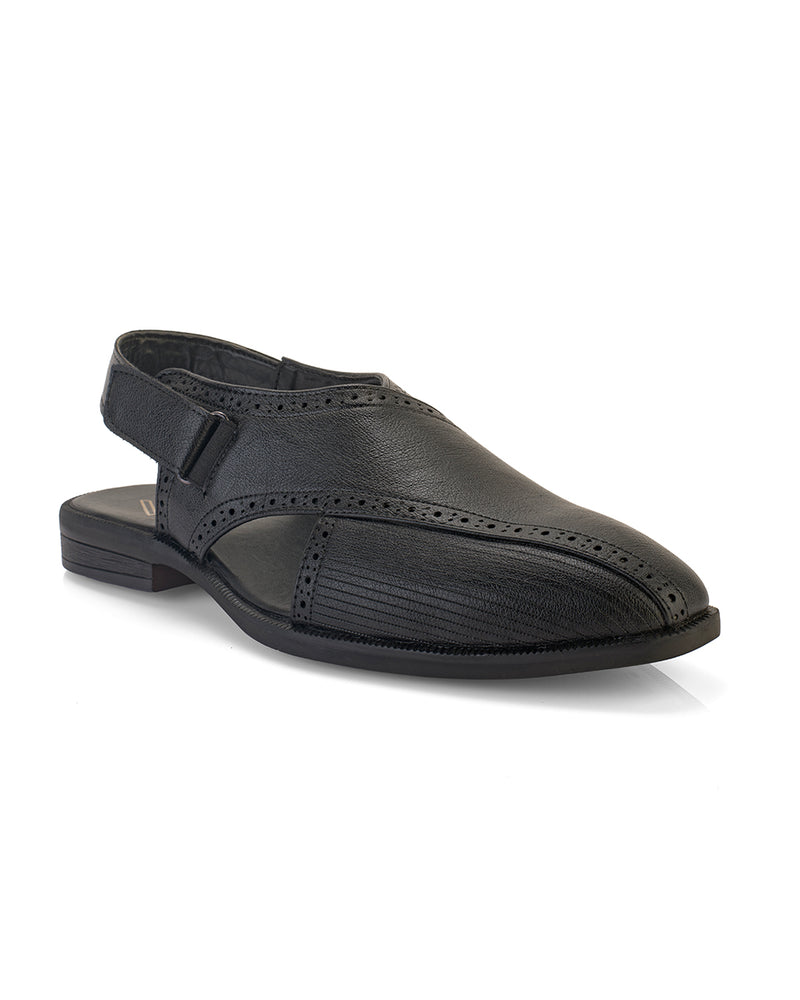Tavric Black Embroidered Peshawari Sandals for Men