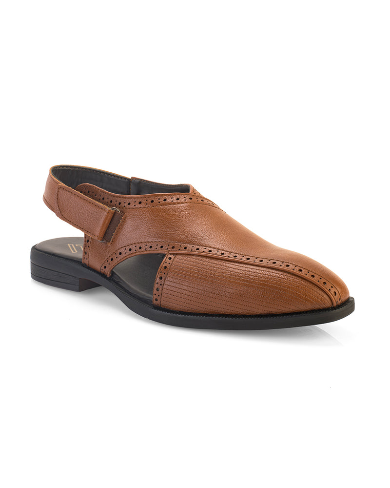 Tavric Tan Embroidered Peshawari Sandals for Men