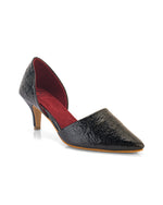 Calyra Black Cracked Metallic D'Orsay Kitten Heels for Women